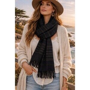 Vintage Studioweavers Carmel By The Sea Handwoven Scarf Gold Metallic 76x22